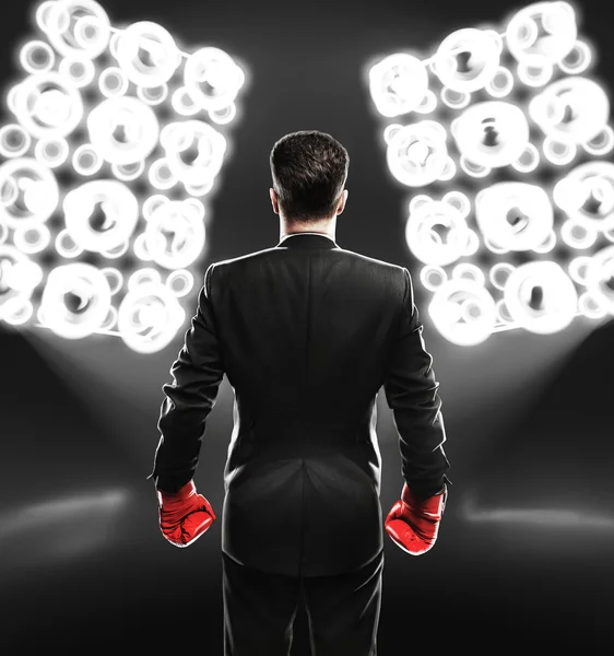 Businessman with boxing gloves — Stock Photo, Image