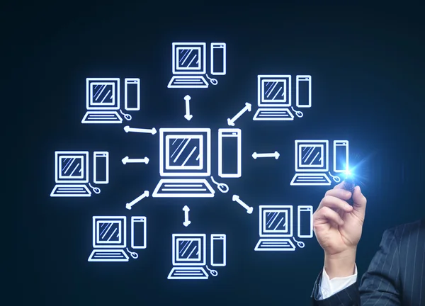 図面のコンピューター ネットワーク — ストック写真