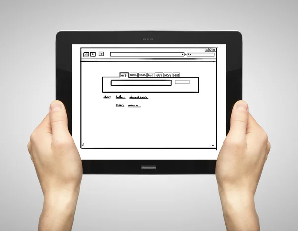 Tablet met de opstelling van de site — Stockfoto