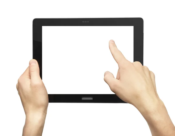 Händer som driver tablet — Stockfoto