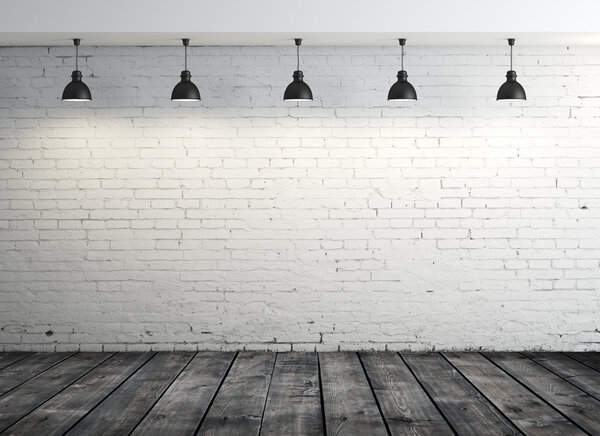 brick interior and five lamps