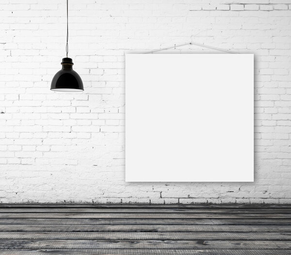 Empty poster in interior with ceiling lamp