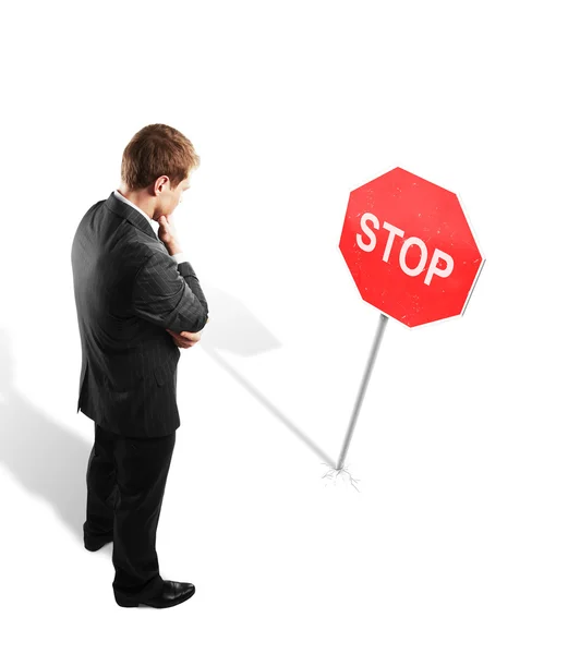 Man en stop symbool — Stockfoto