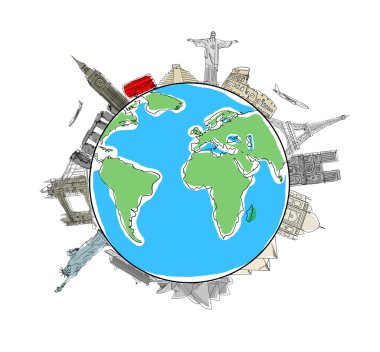 earth with monuments clipart