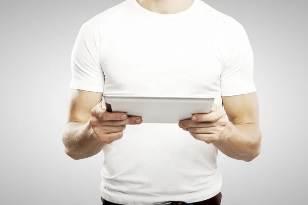 Man holding touch pad — Stock Photo, Image