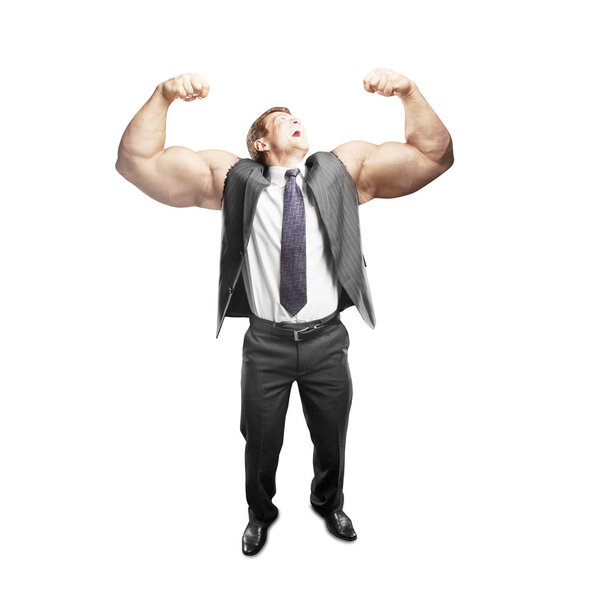 man with muscles hand