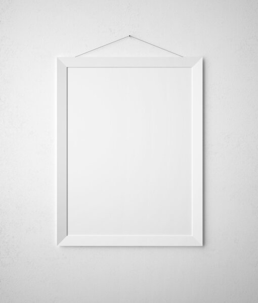 Blank paper frame on white wall