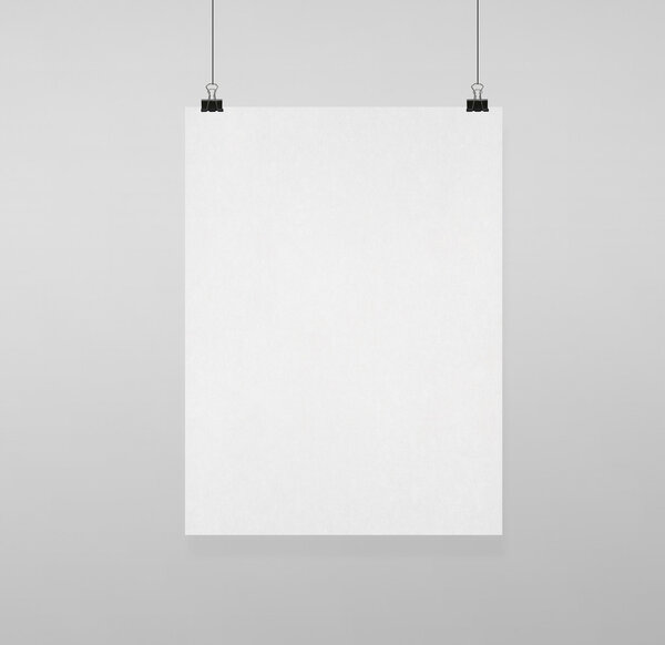 Blank poster clips on white wall