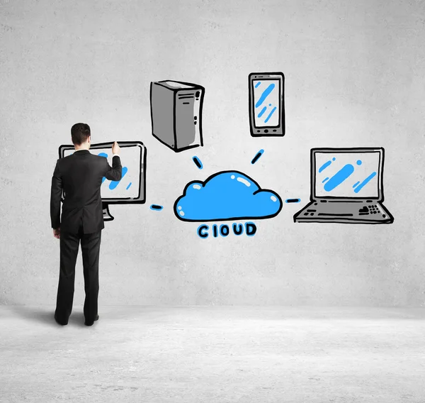 Businessman drawing cloud network — Stock Photo, Image