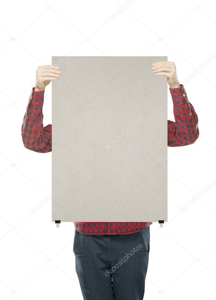 man holding poster