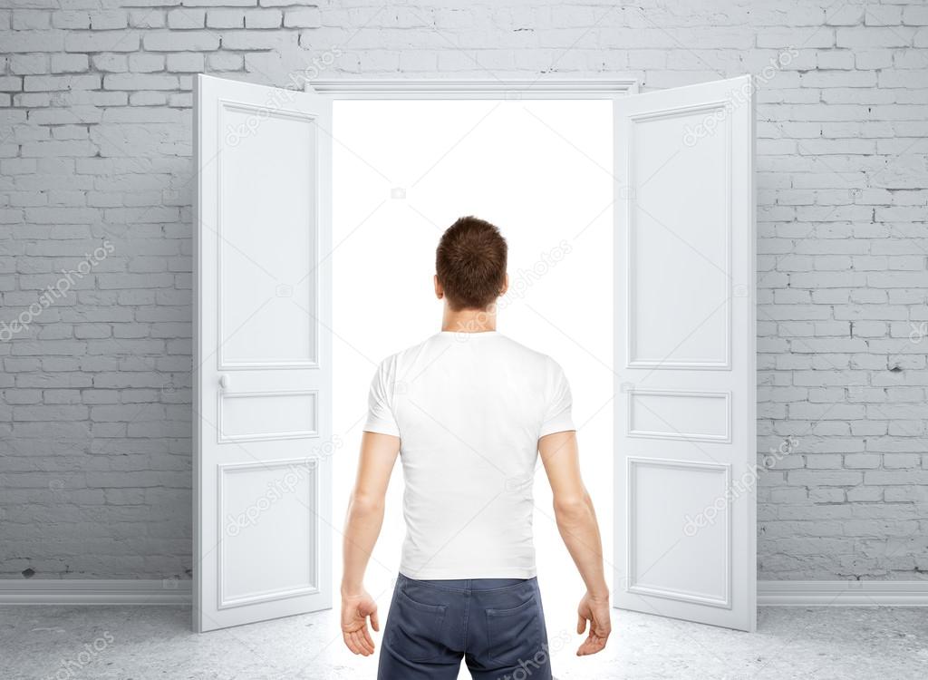 man and opened door