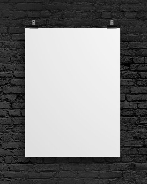 Blank poster on brick wall background