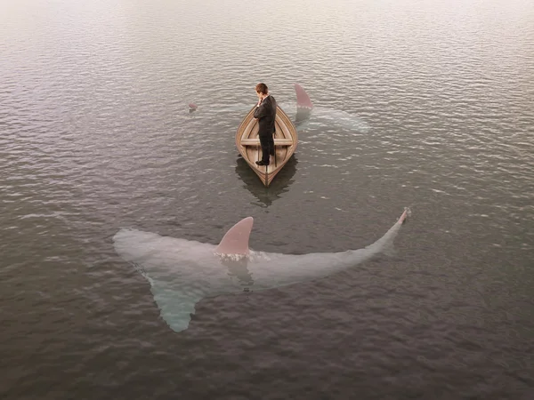 생각 하는 인간과 상어 — 스톡 사진