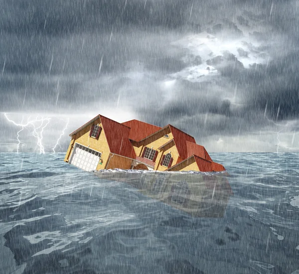 Sinking house in the sea — Stock Photo, Image