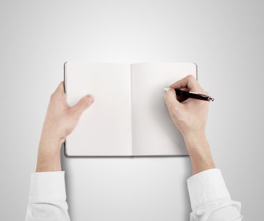 hands drawing in blank notebook clipart