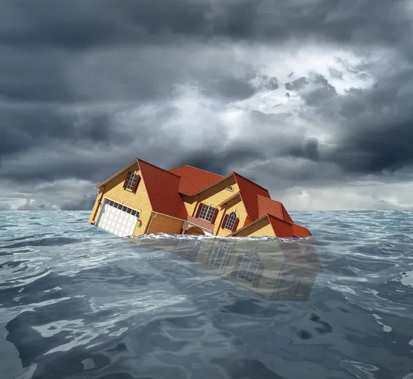 Sinking house in the sea — Stock Photo, Image