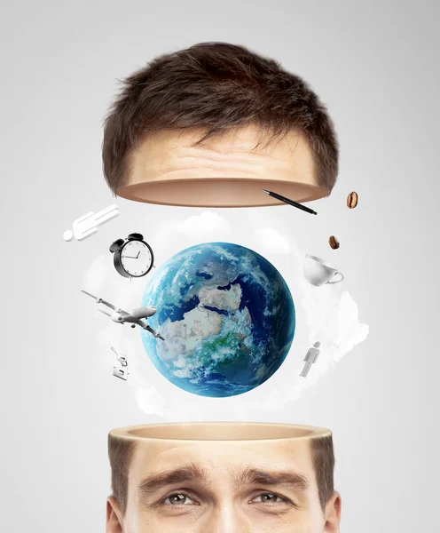 Half head with earth — Stock Photo, Image