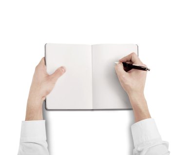 hands drawing in blank notebook clipart