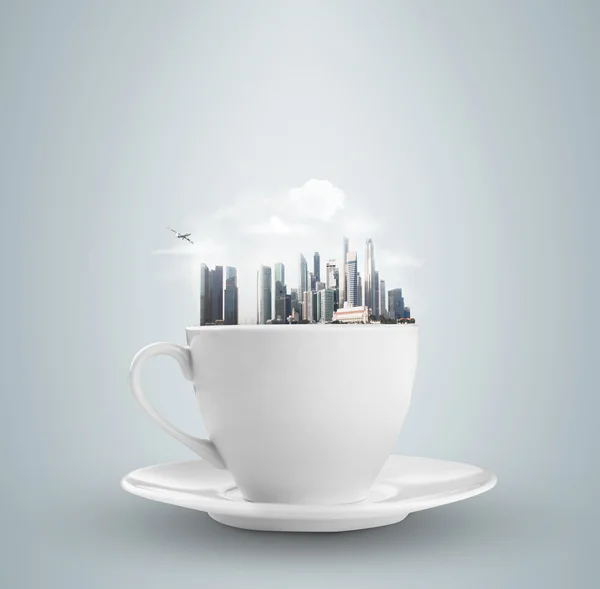 Cup of coffee with city — Stock Photo, Image