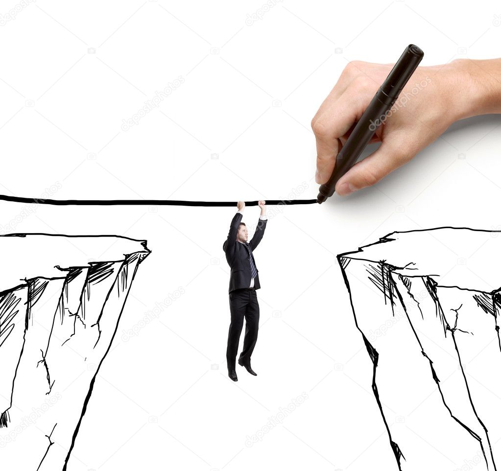 businessman hanging by a rope