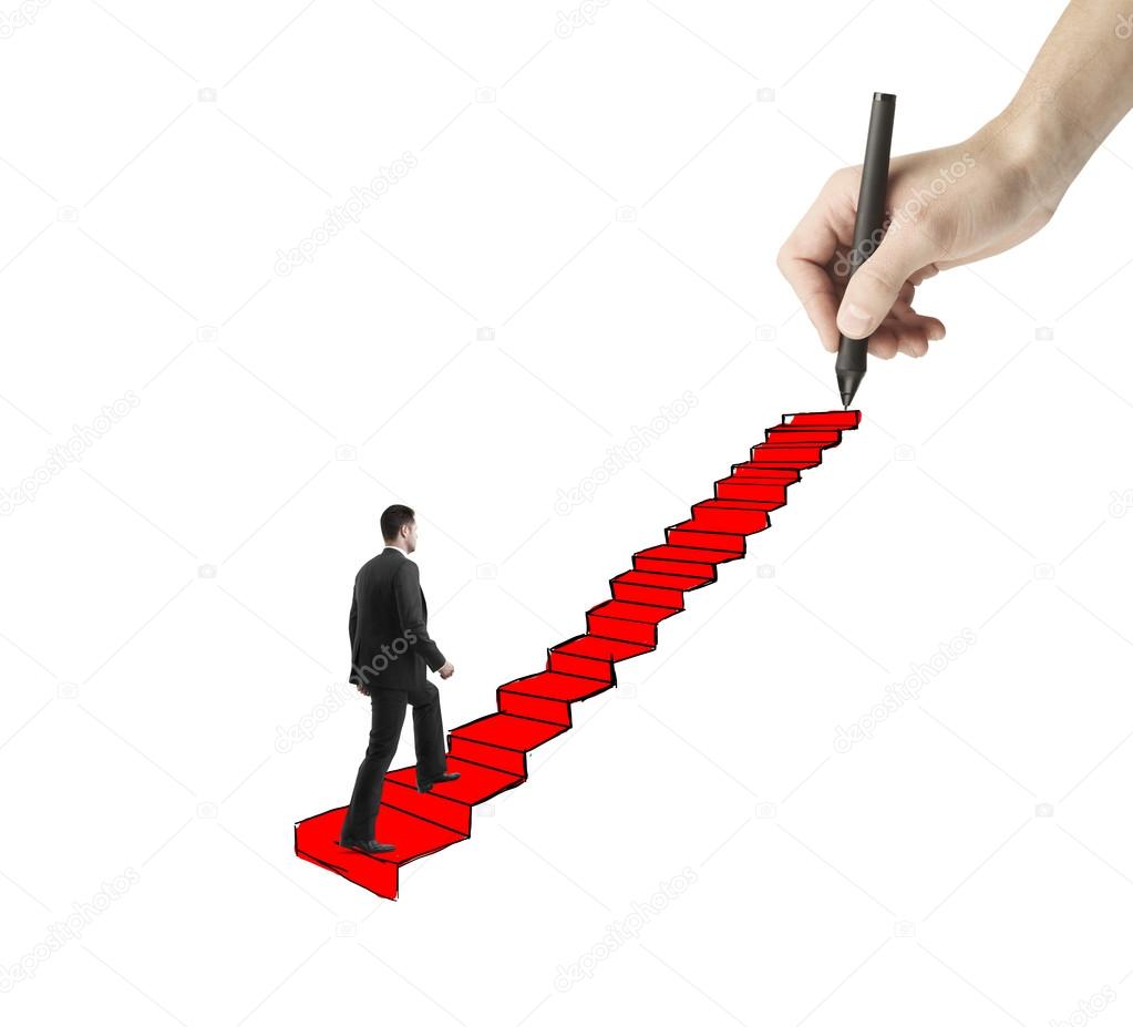 man walking on drawing ladder