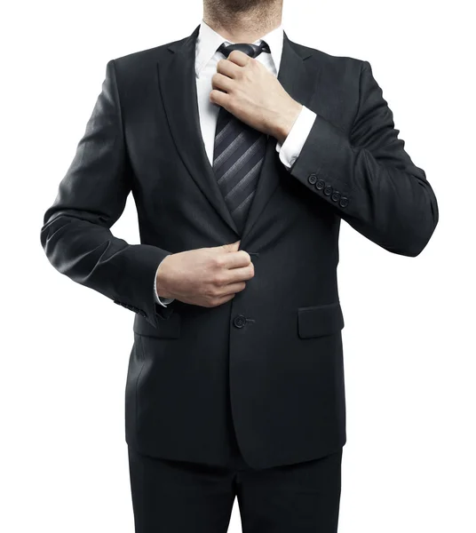 Man adjusts tie — Stock Photo, Image