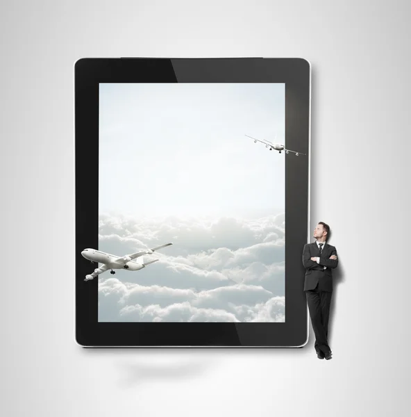 Touch pad with airplane — Stock Photo, Image