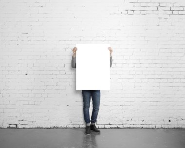 hipster holding poster