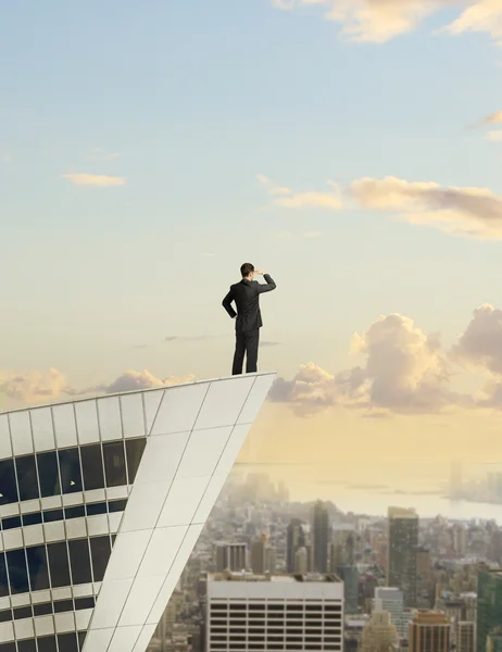 Affärsman stående på taket — Stockfoto
