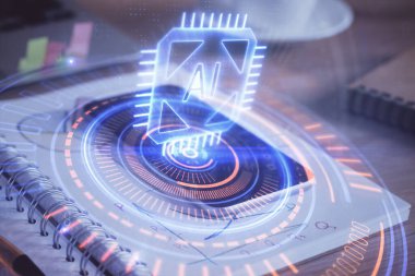 Veri teması çizimi ve cep telefonu arkaplanı çift pozlama. Yenilik kavramı