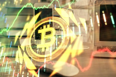 Blockchain temalı çizim ve cep telefonu arkaplanının çifte pozu. Şifreleme pazarı kavramı