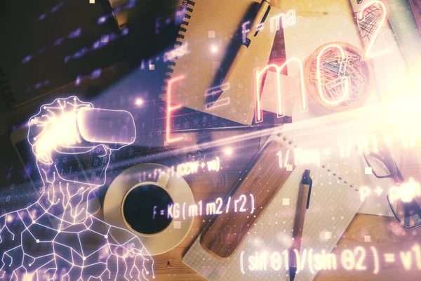 Teknik formül çizimi ve çalışma masası veiw çift maruz. Eğitim kavramı.