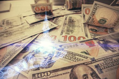 Amerikan dolarlarının arka planında iki kez açılışa maruz kalma. Genç iş konsepti.