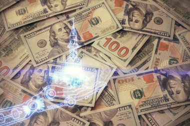 Amerikan dolarlarının arka planında iki kez açılışa maruz kalma. Genç iş konsepti.