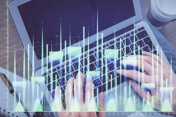 Double Exposure Man Hands Typing Computer Keyboard Forex Graph Hologram — Stock Photo, Image