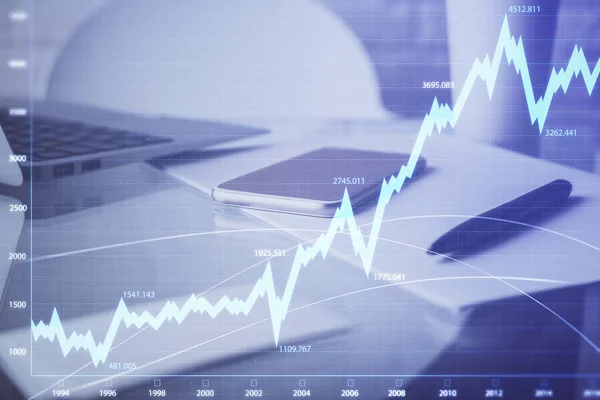 Grafik Çizimi Cep Telefonu Arkaplanı Çift Pozlama Mali Veri Analizi — Stok fotoğraf