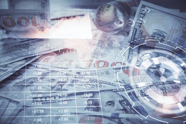 Forx Grafiğinin Çok Sayıda Görüntüsü Bize Dolar Banknotları Arka Planında — Stok fotoğraf