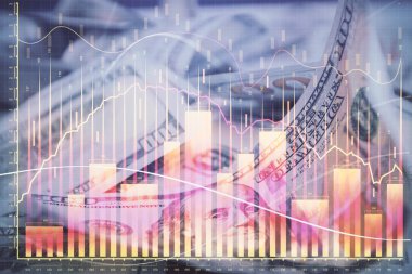 Önx grafiğinin arka plandaki dolarları iki katına çıkarması. Finans piyasası kavramı.