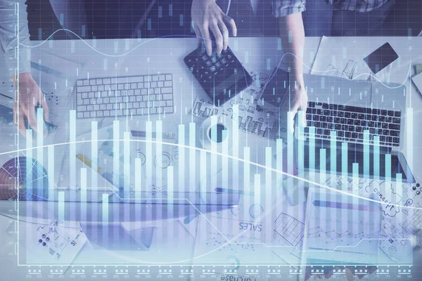 Multi Exposure Man Woman Working Together Financial Chart Hologram Business — Stock Photo, Image