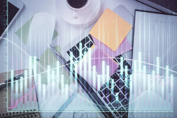Vícenásobná Expozice Vykreslování Finančního Grafu Pozadí Tabulky Počítačem Koncepce Výzkumu — Stock fotografie