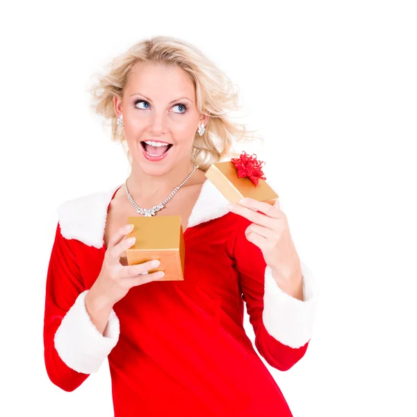 Happy young girl with Christmas gift — Stock Photo, Image