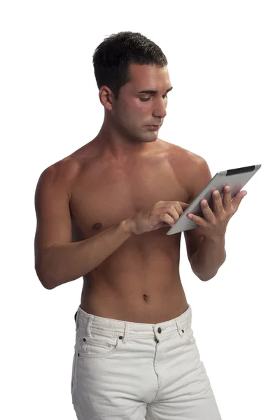 Tablet pc and man — Stock Photo, Image