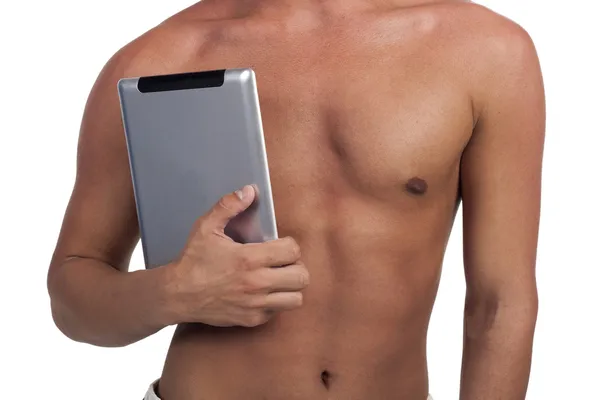 Tablet pc 计算机的男人 — 图库照片