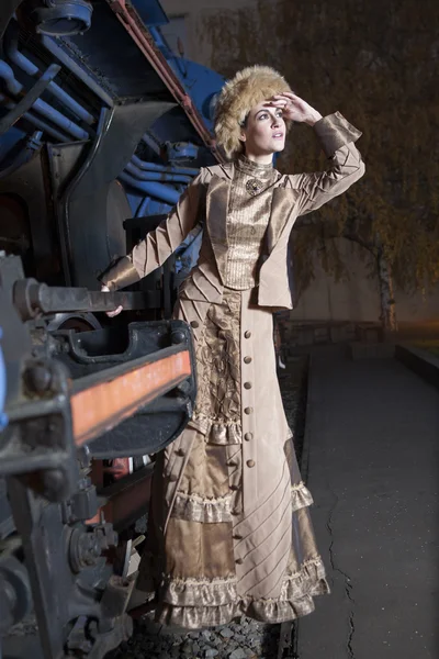 Mooie vrouw op de trein — Stockfoto