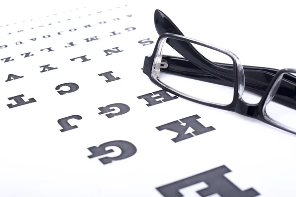 Eyeglasses over eye chart. — Stock Photo, Image