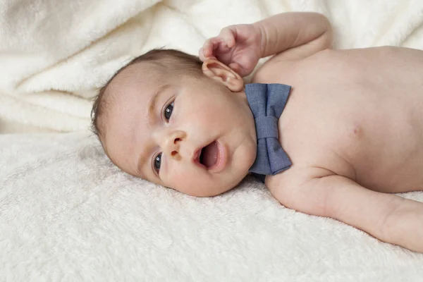 Newborn with bow — Stock Photo, Image