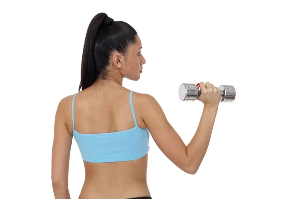 Cuerpo de hembra delgada en ropa deportiva haciendo ejercicio con pesas —  Fotos de Stock