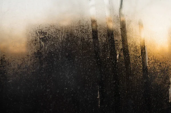 Fingerabdrücke Hände Fenster Tau Und Wassertropfen Regen Morgen Den Warmen — Stockfoto