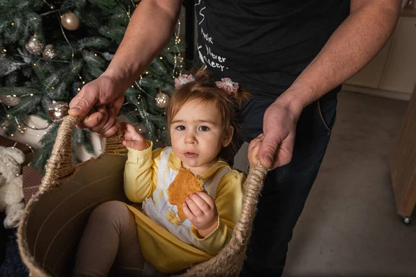 Cute Little Girl Rocking Her Father Having Fun Her Father — Stock Photo, Image