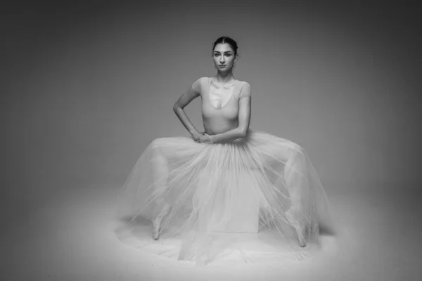 Classic Black White Portrait Young Pretty Fragile Beautiful Ballerina Dancing — Stock Photo, Image